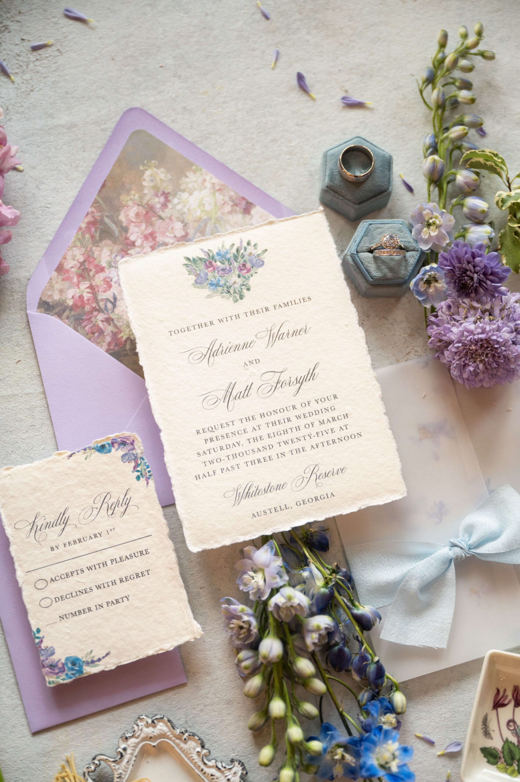 Whimsical wedding invitation suite handmade paper
