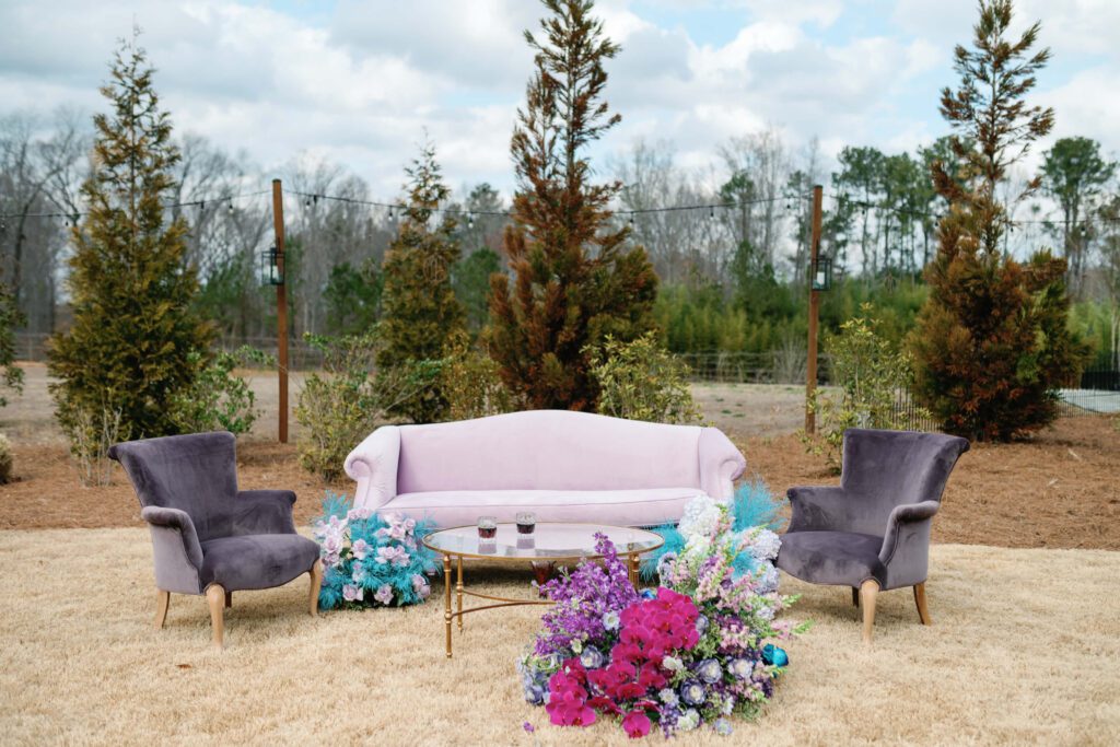 Elegant purple wedding reception lounge