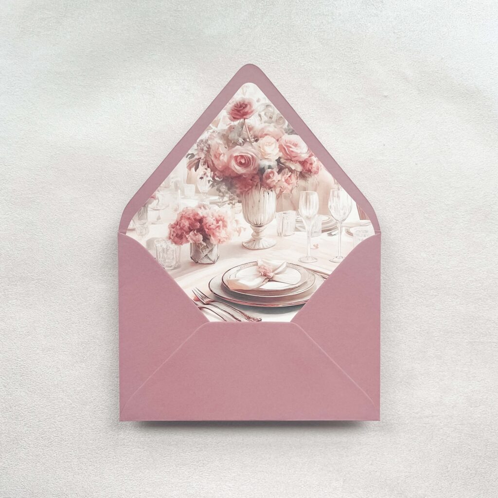 Wedding invitation envelope liner embellished with fine art illustration