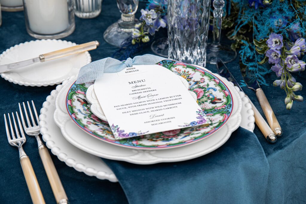 Colorful wedding reception menu card inspiration