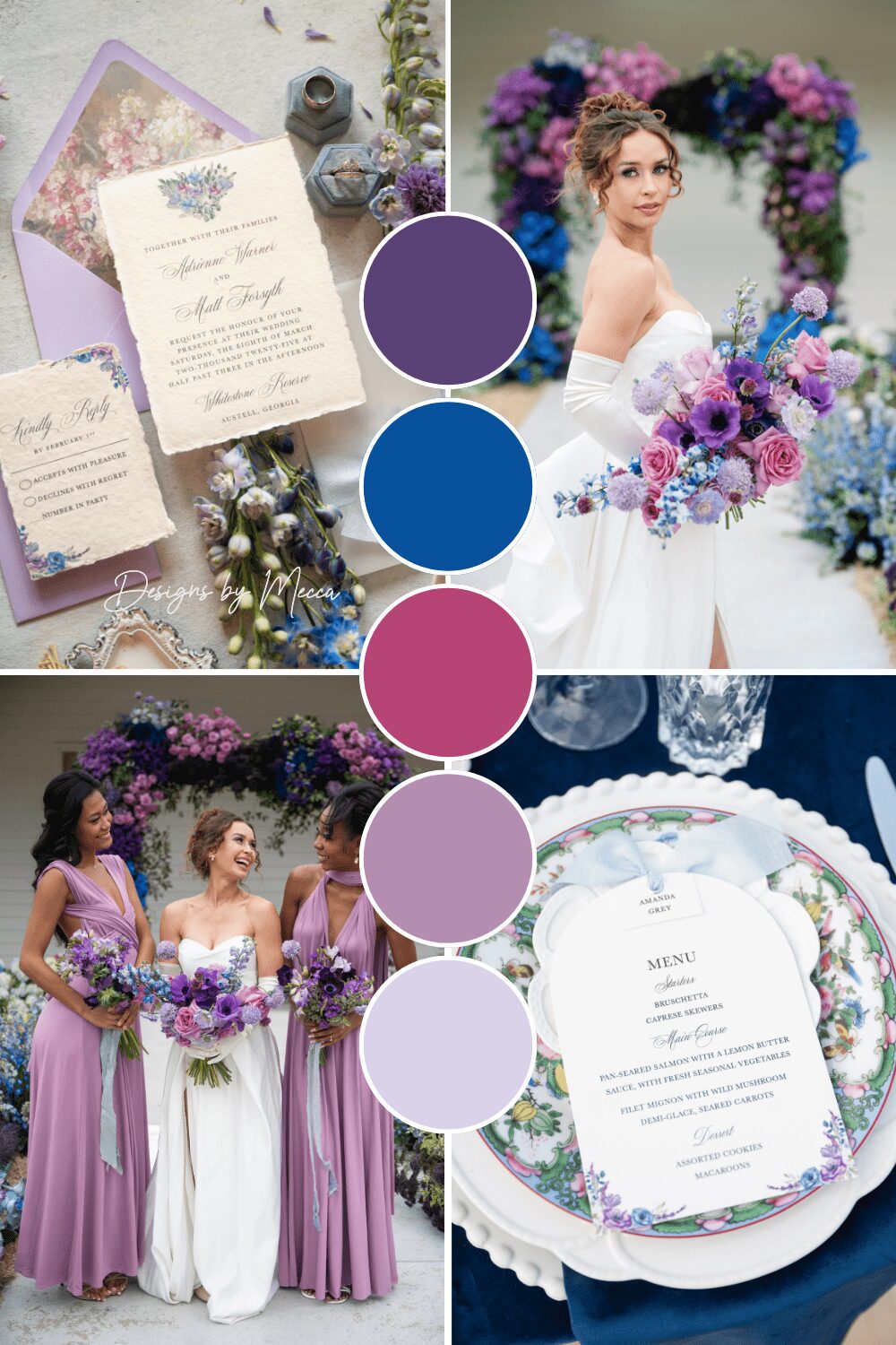 Elegant purple and blue wedding color palette