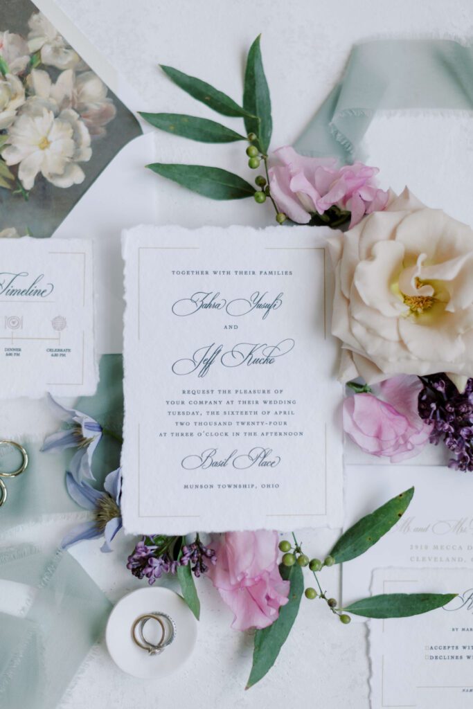 Romantic handmade paper wedding invitation suite