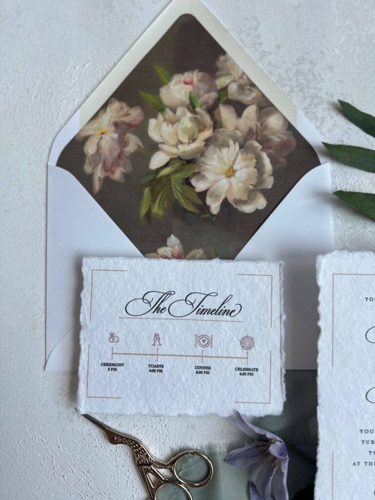 Custom fine art floral invitation envelope liner