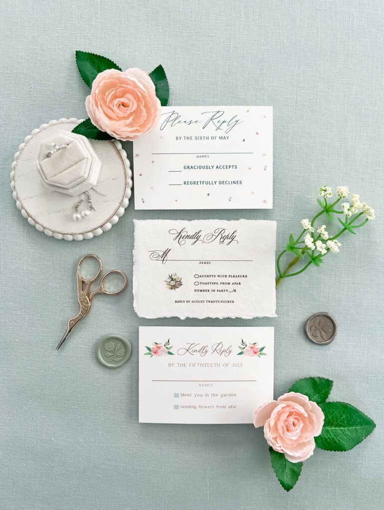 Three examples of elegant reply cards