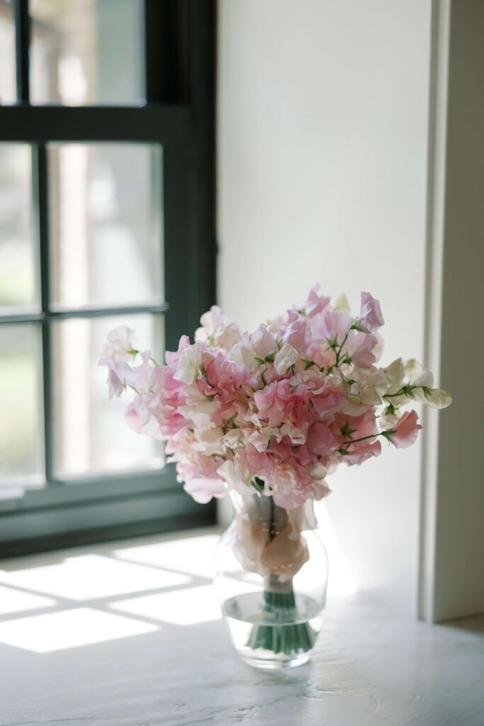 Light pink spring bridal bouquet in vase