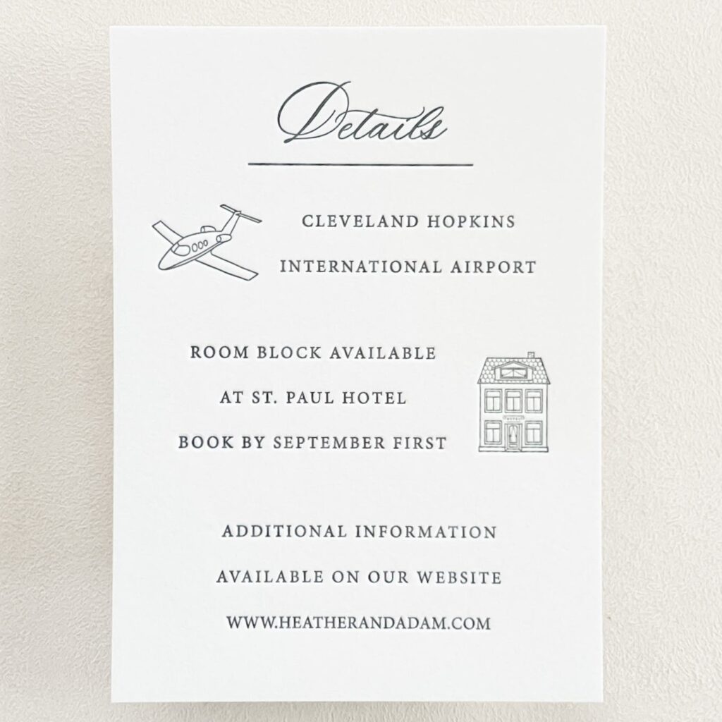 Letterpress details card with illustrations