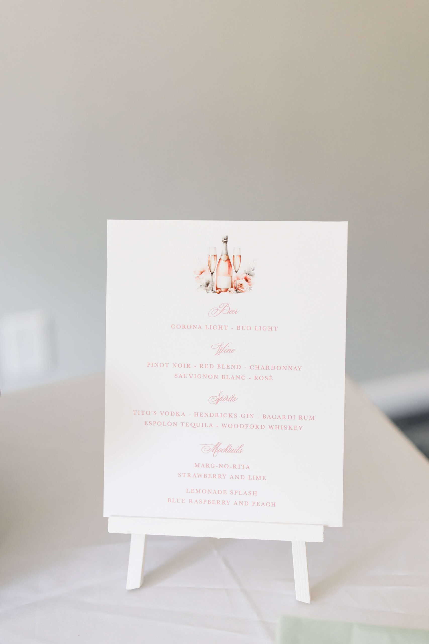 Wedding bar menu with drink illustrations