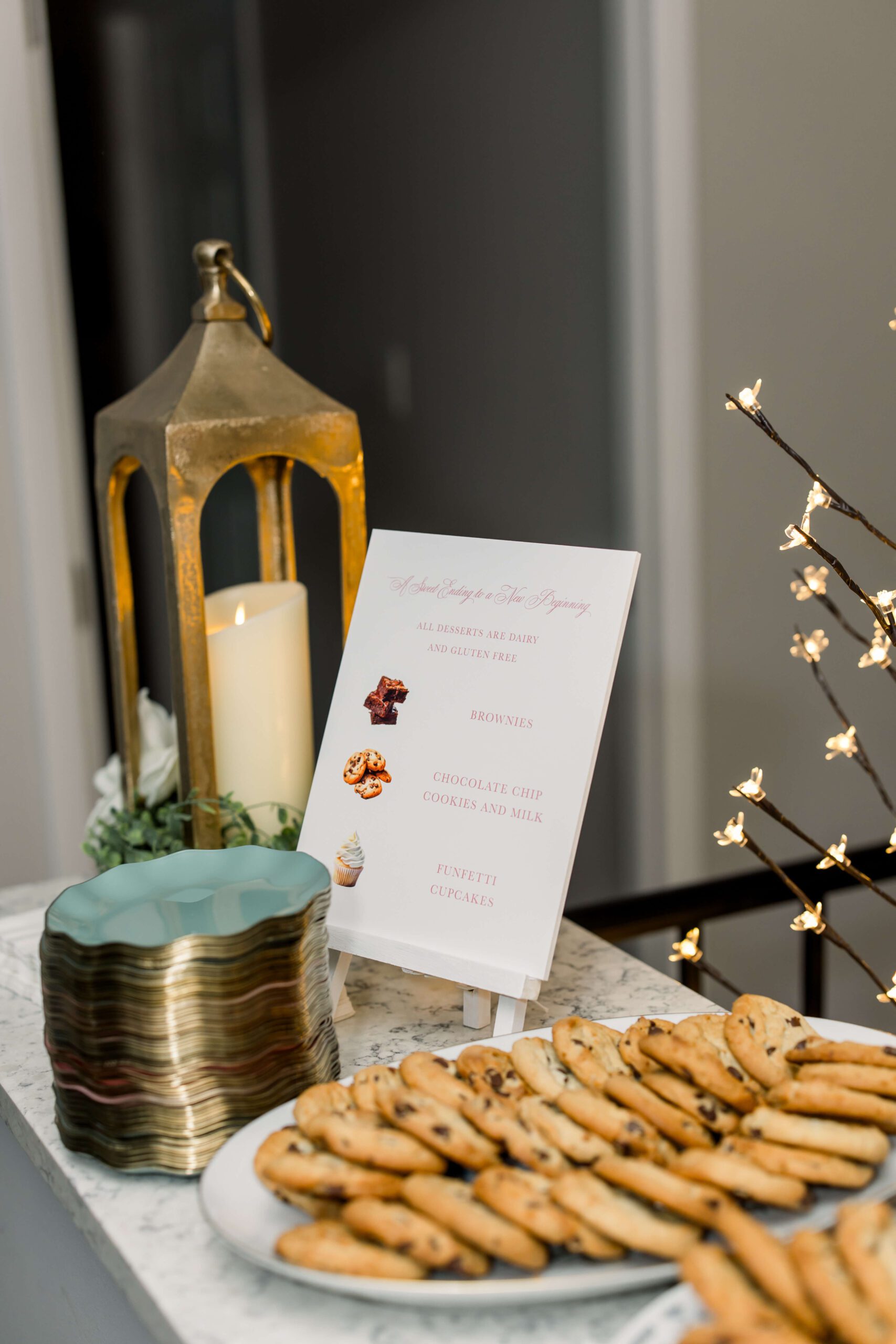 Wedding dessert bar menu with dessert illustrations