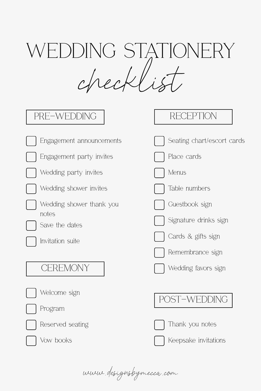 Wedding stationery checklist