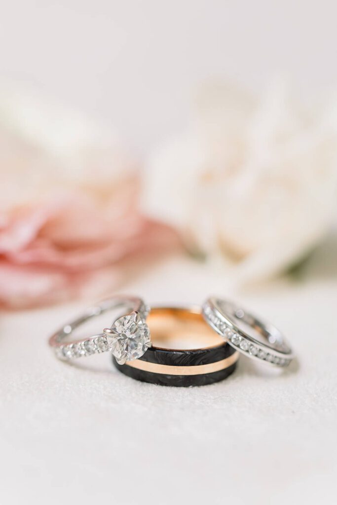 Engagement and wedding ring detail shot