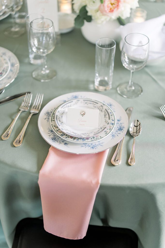 Vintage place settings with place card for a wedding reception