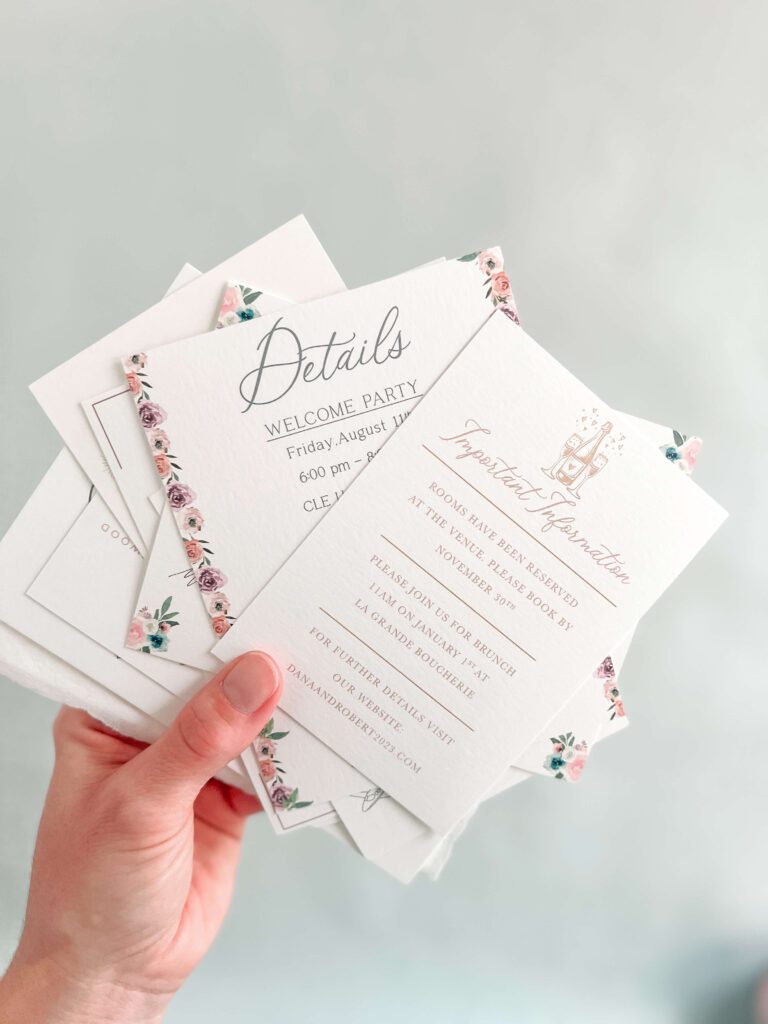 Details and accommodations card with watercolor details