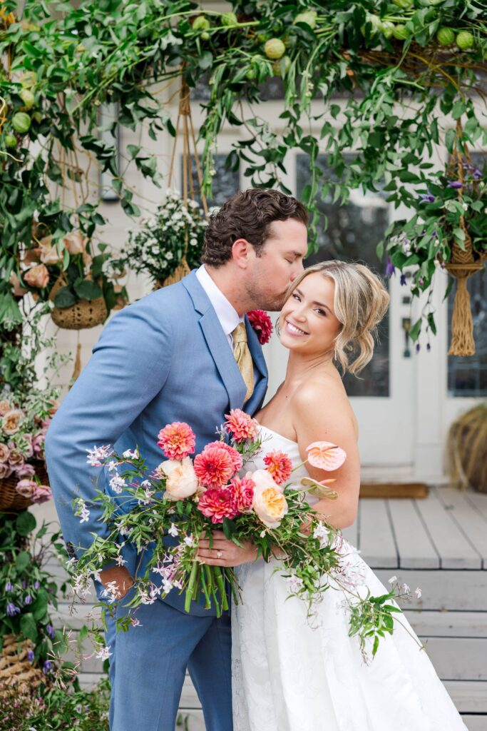 Whimsical and elegant portrait of bride and groom