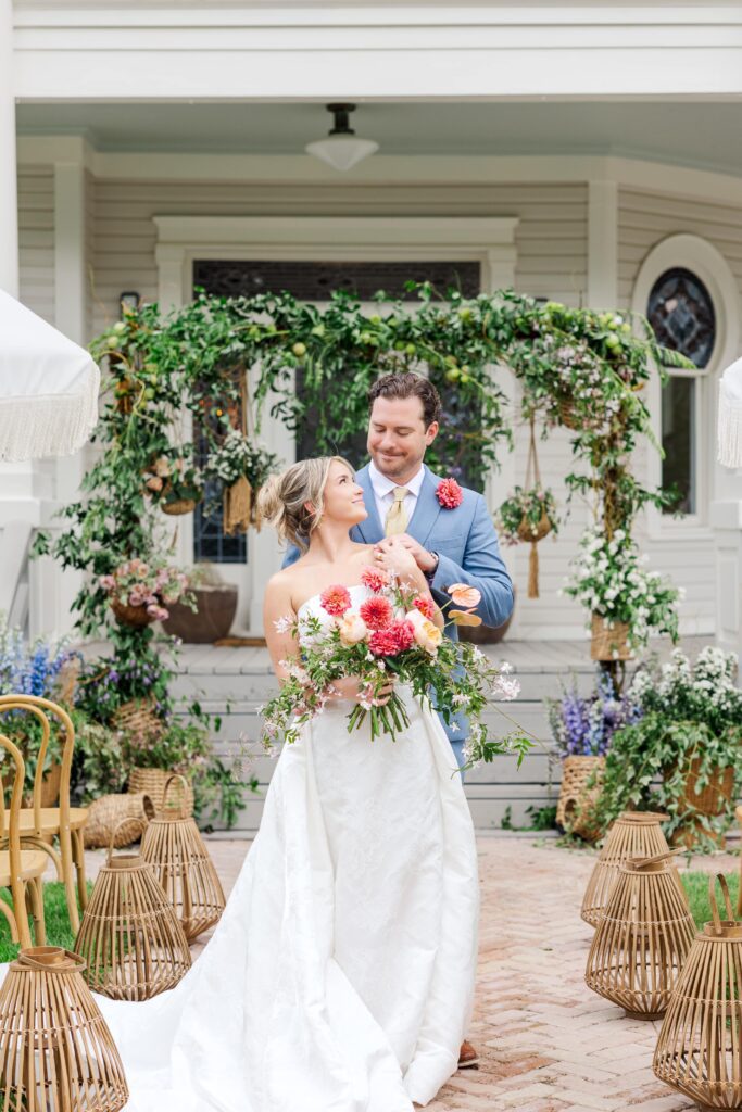 Bride and groom walking down aisle after wedding ceremony