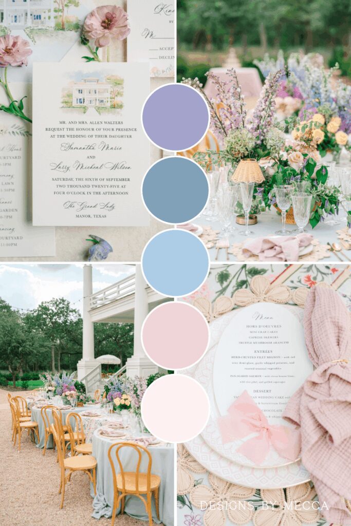 Elegant pink, purple, and blue color palette for a spring wedding