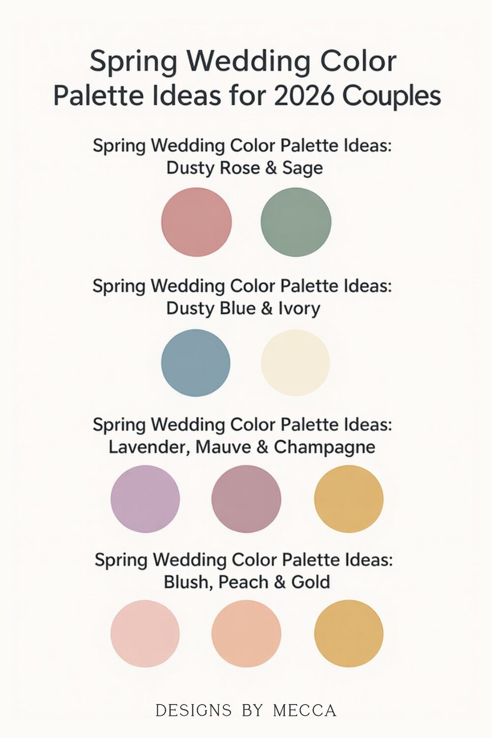 Four different spring wedding color palette ideas
