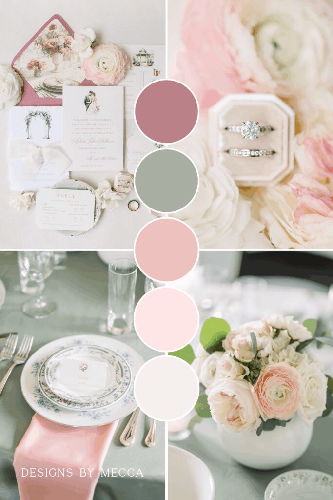 Dusty rose and sage wedding color palette