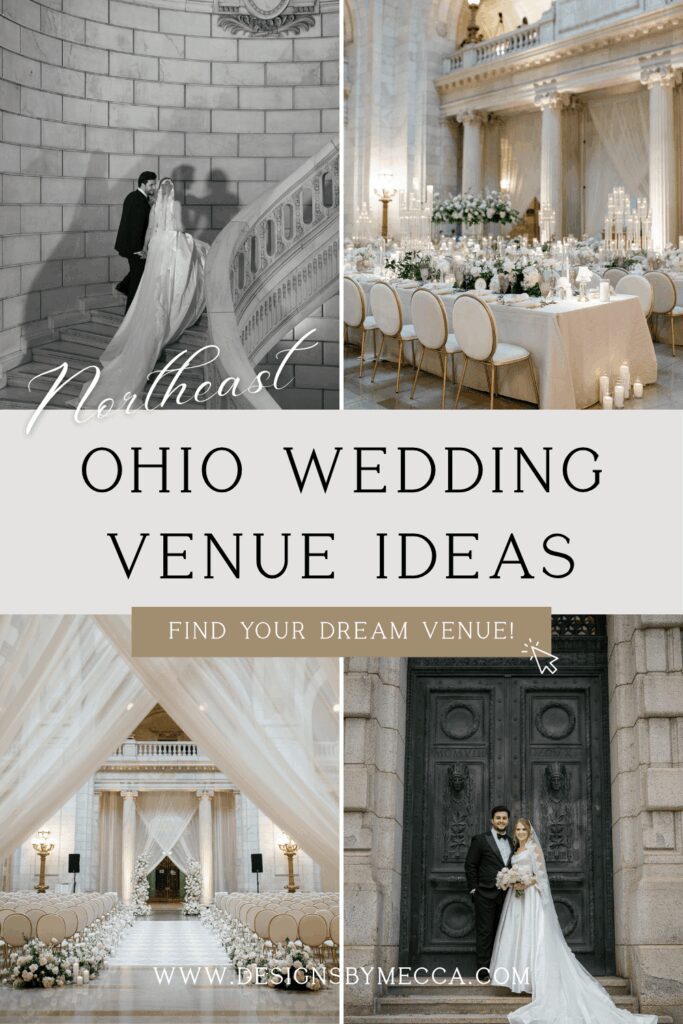 Collage of elegant places to host a black tie wedding in Ohio