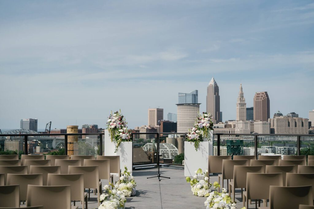 Wedding ceremony on the rooftop at Truss, Northeast Ohio wedding venue