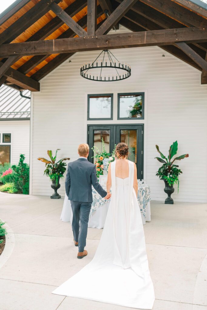 Bride and groom at cocktail hour