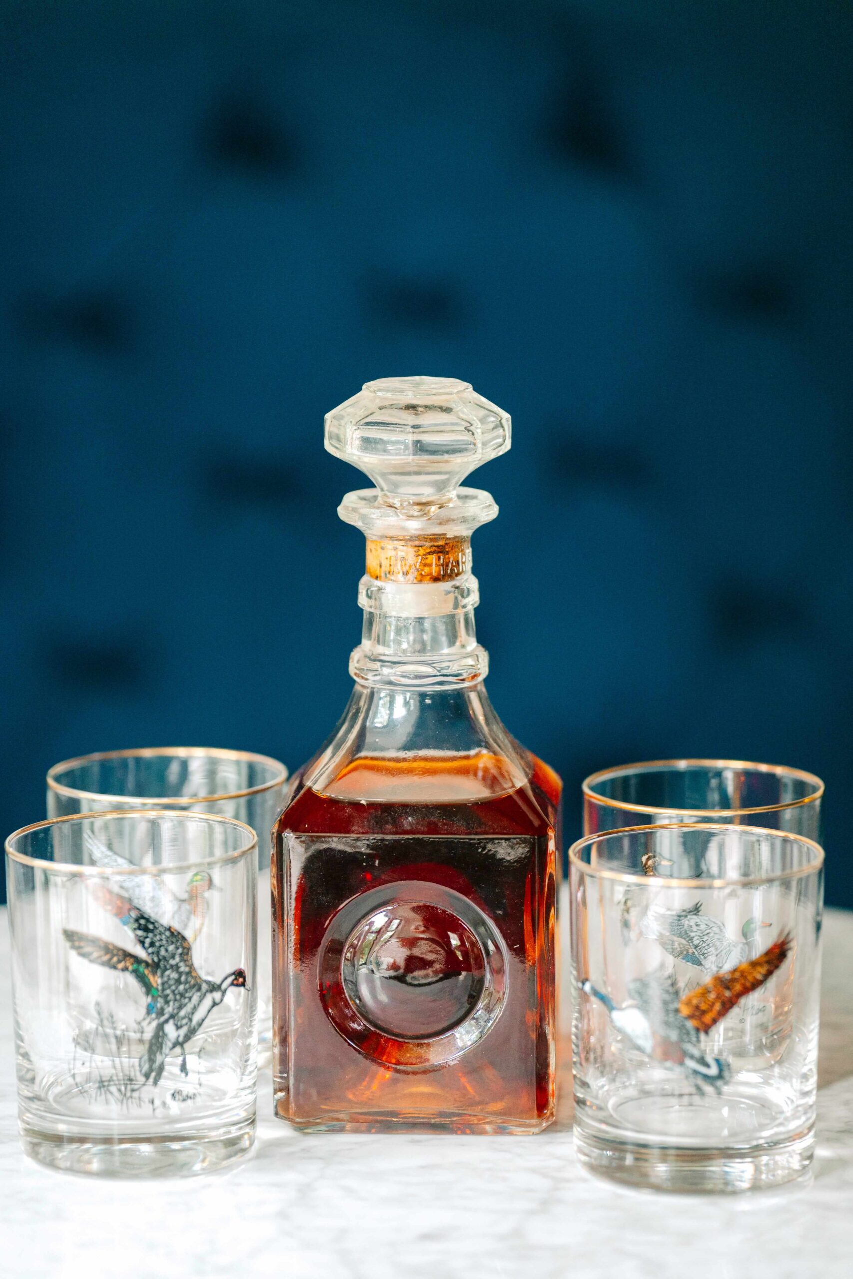 Glass decanter with bourbon