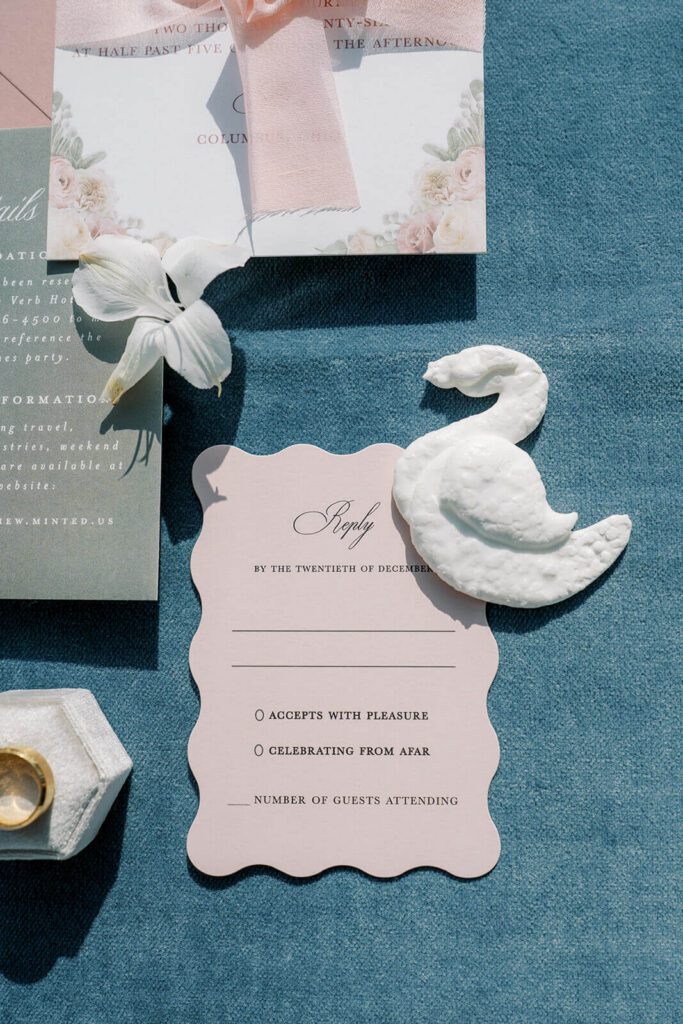 Die cut pink wedding reply card