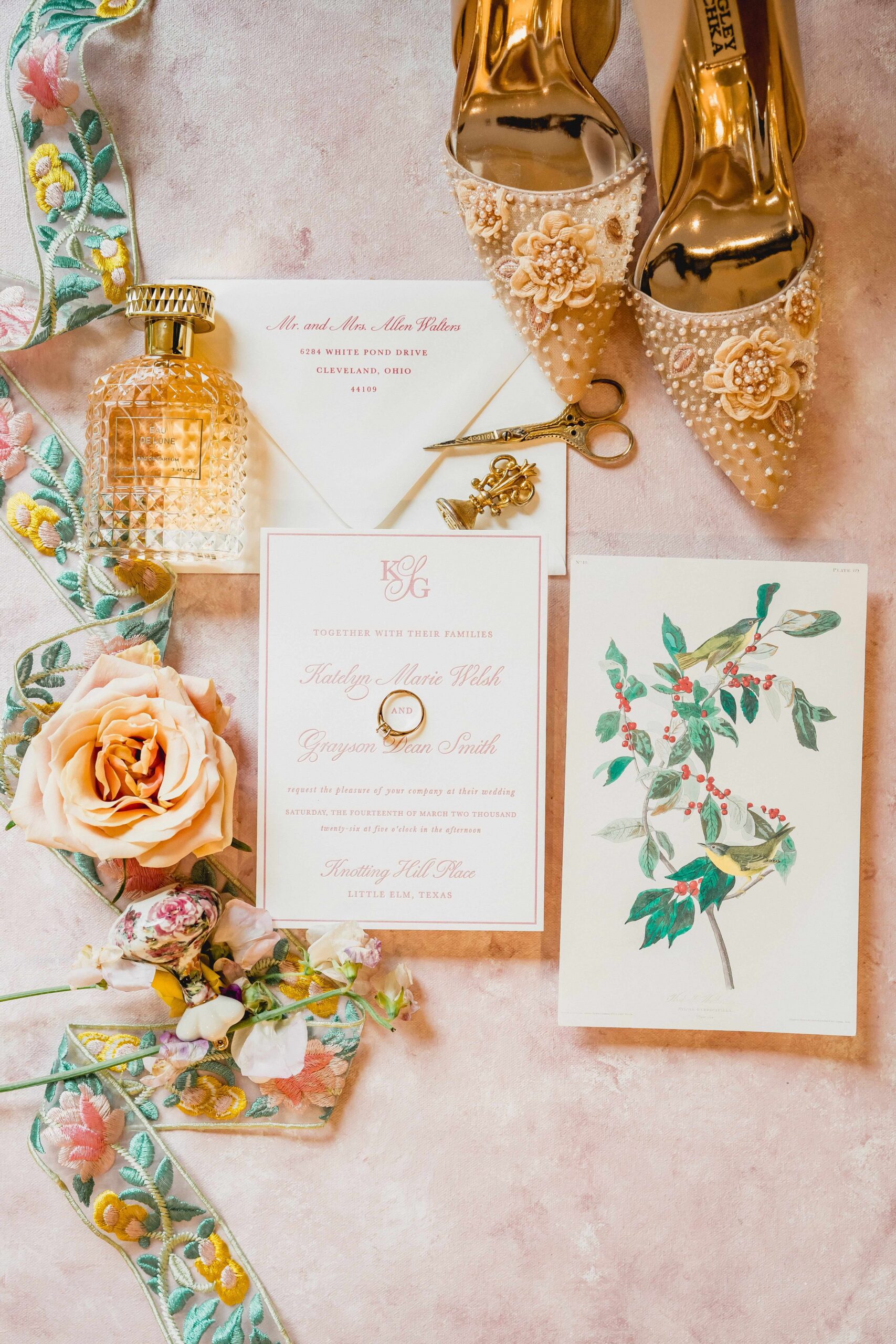 Elegant and simple pink letterpress wedding invitation card