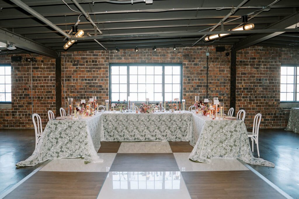 U-shaped wedding reception table at Post 4 North 4th Corridor