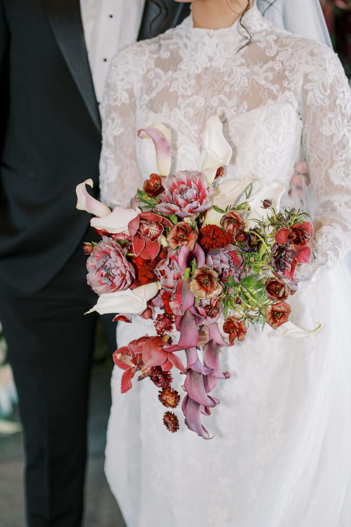 Vibrant bridal bouquet in shades of red