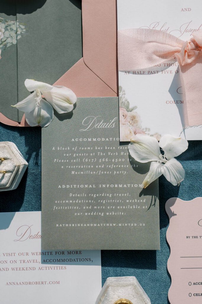 Romantic gray wedding invitation details card