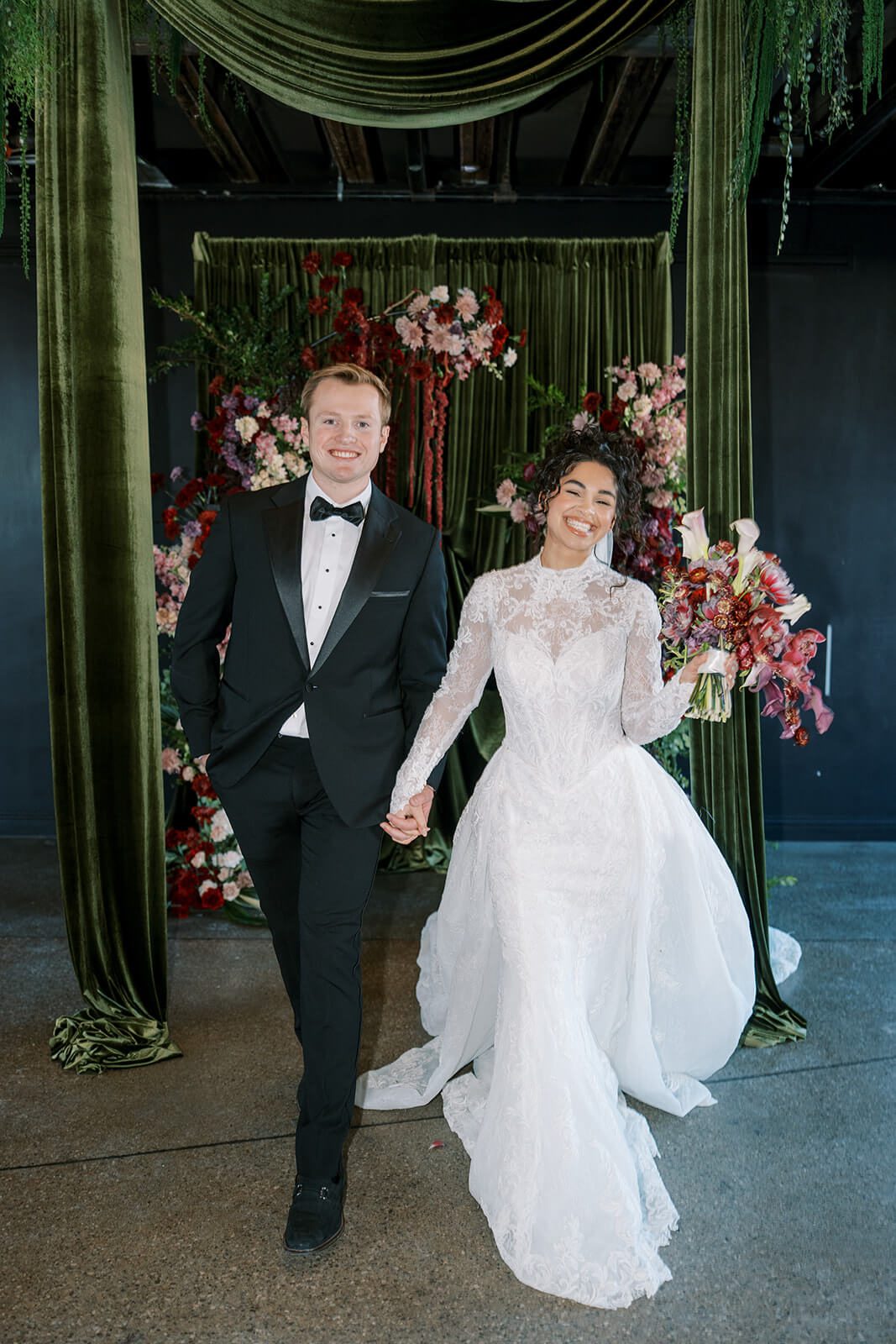 Portrait of bride and groom after their wedding ceremony at Post 4 North 4th Corridor