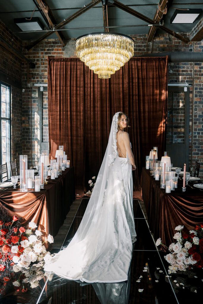 Elegant portrait of bride at Brick and Mortar Columbus