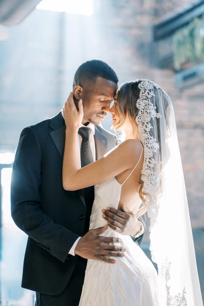 Bride and groom in industrial-chic wedding venue Brick and Mortar Columbus