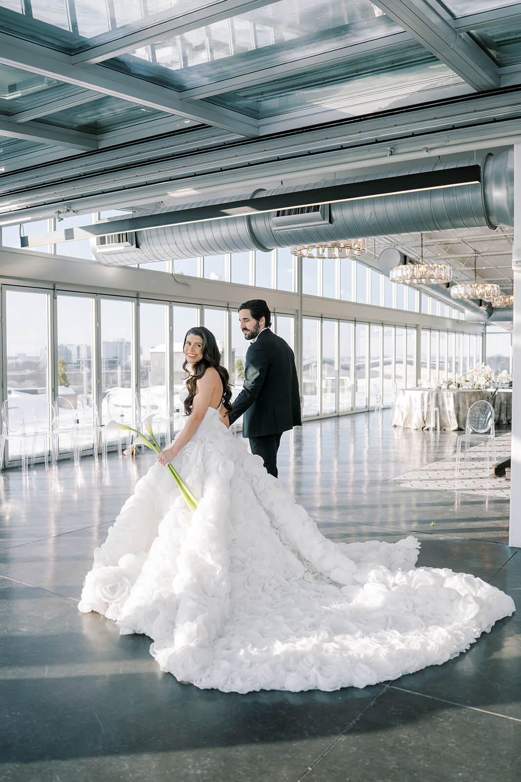 Bride and groom at their wedding reception in Revery North 4th Corridor