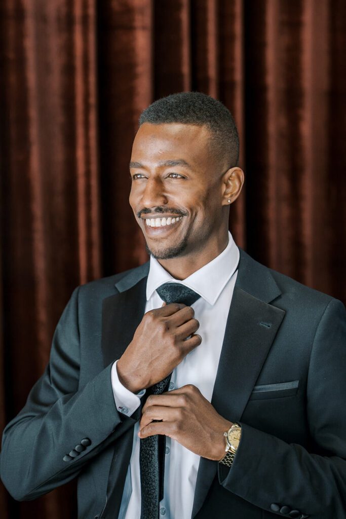 Portrait of groom getting ready for his wedding