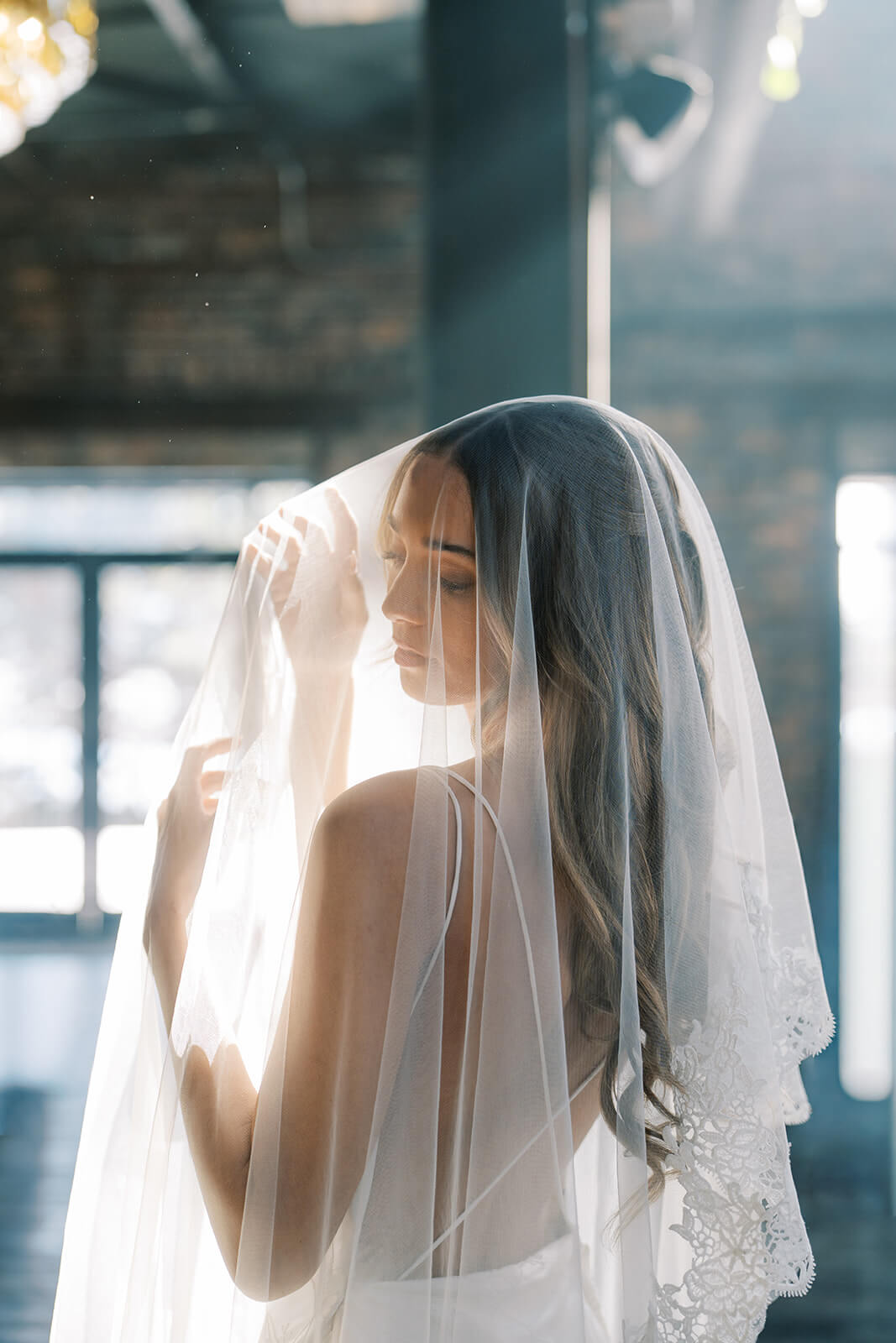 Cathedral length lace bridal veil
