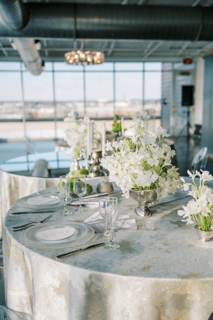 Elegant and ethereal wedding reception table at Revery North 4th Corridor