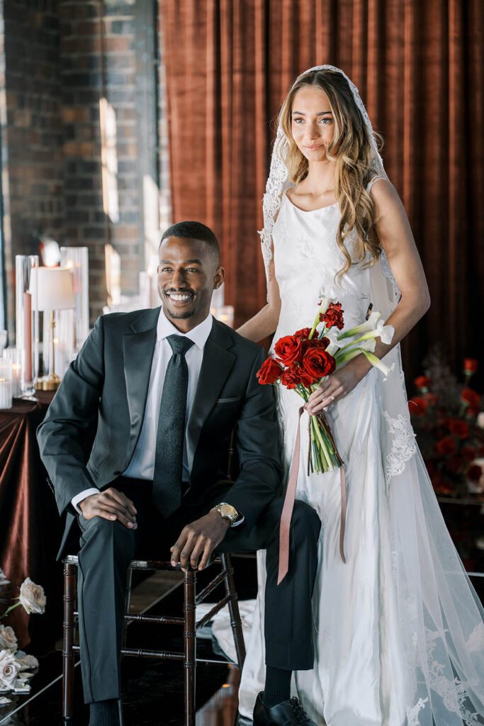Bride and groom on their wedding day at Brick and Mortar Columbus