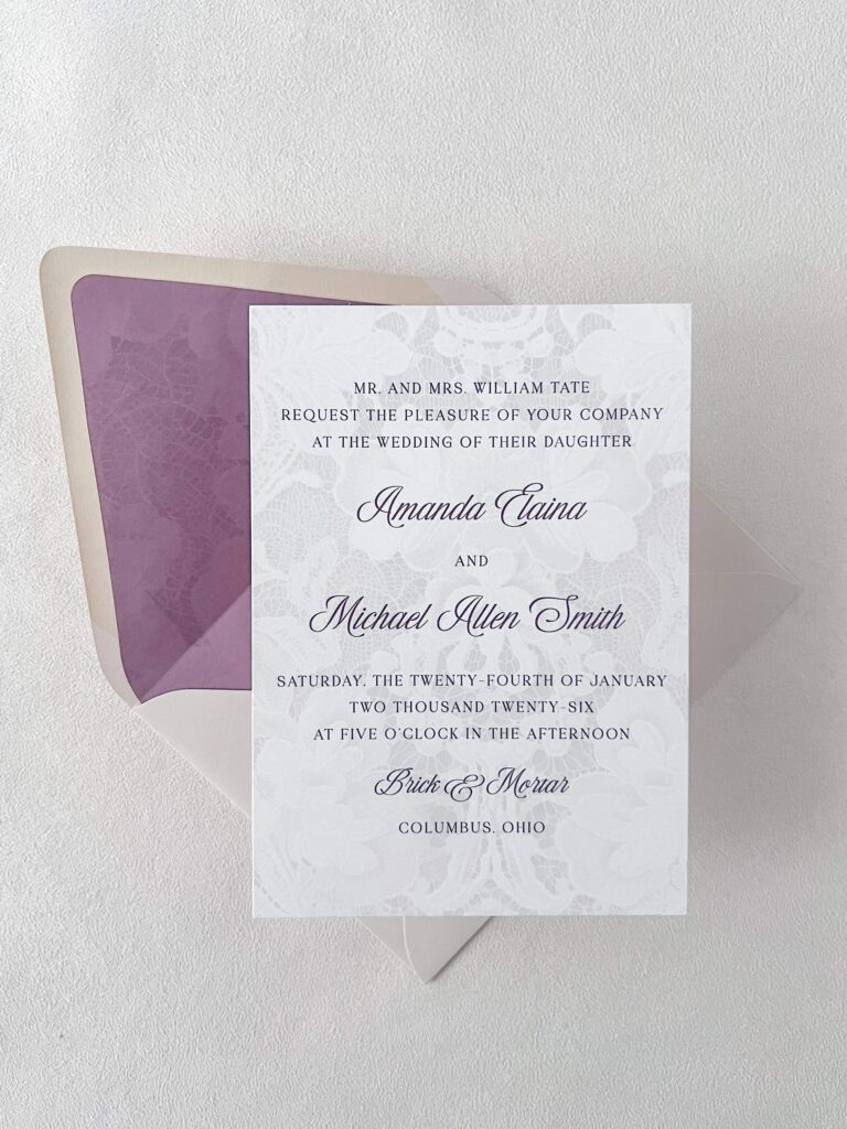 Elegant wedding invitation card with lace background