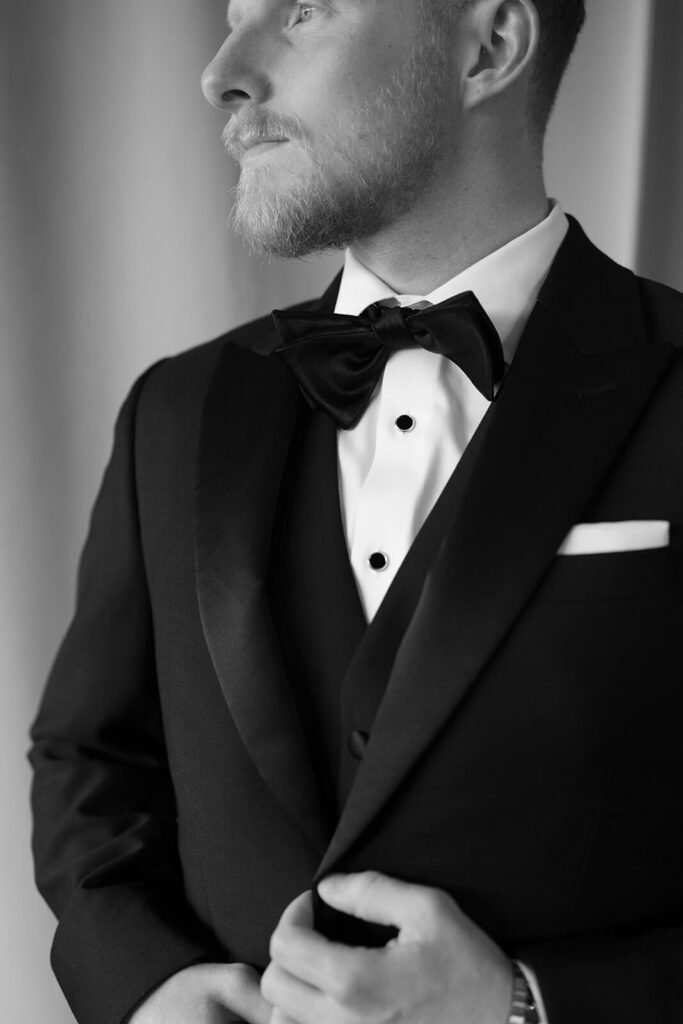 Formal portrait of the groom on his wedding day