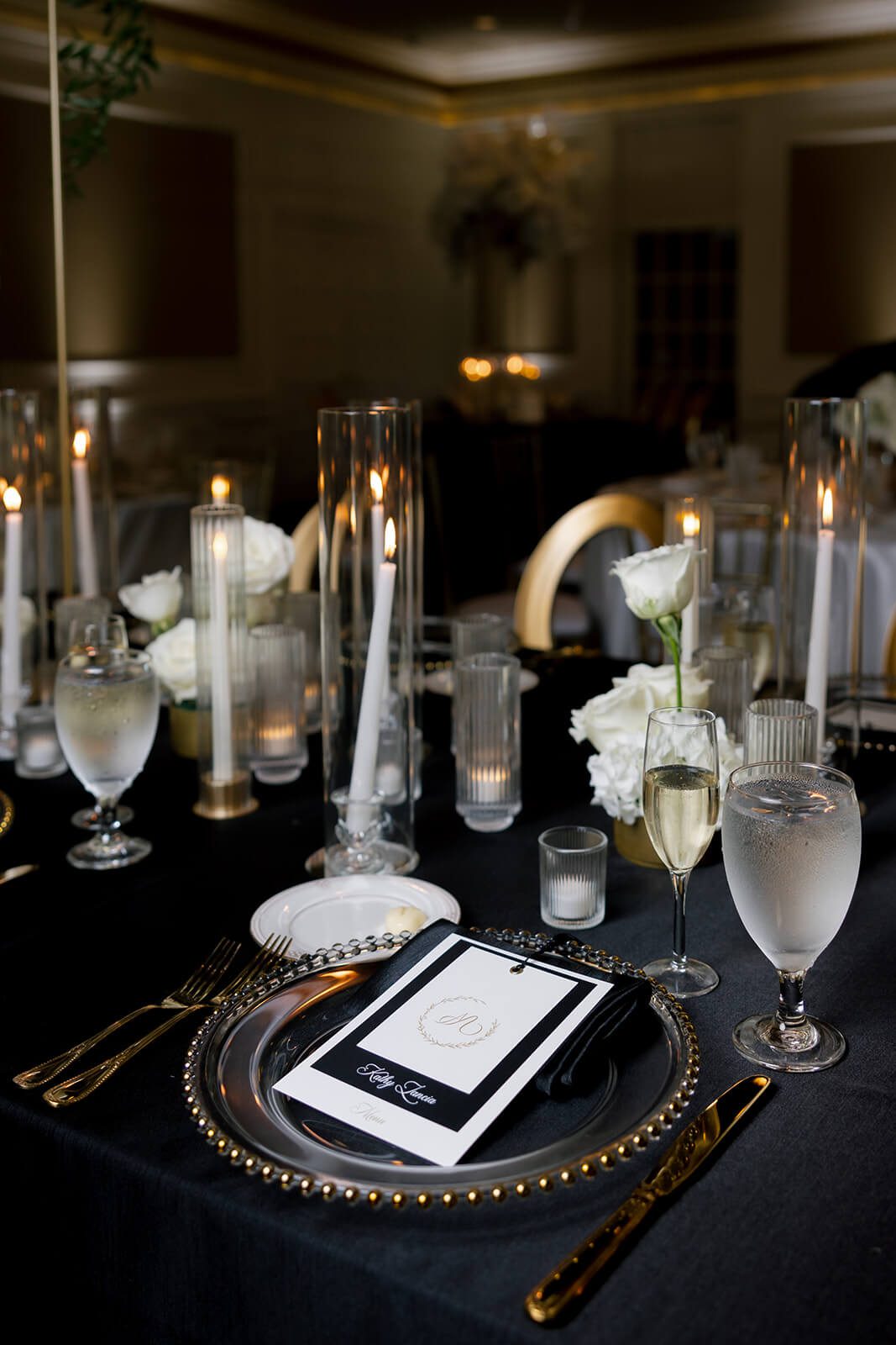 Timeless wedding menu card with custom monogram