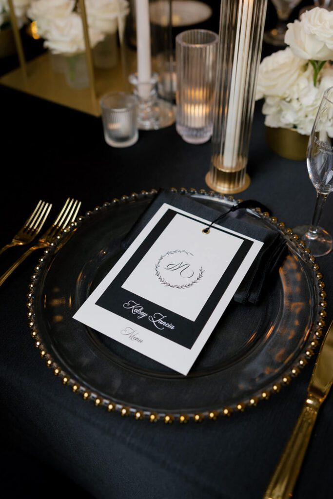 Formal and timeless wedding menu card