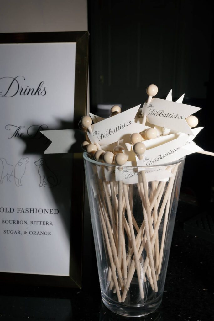 Custom golf-themed wedding cocktail stir sticks