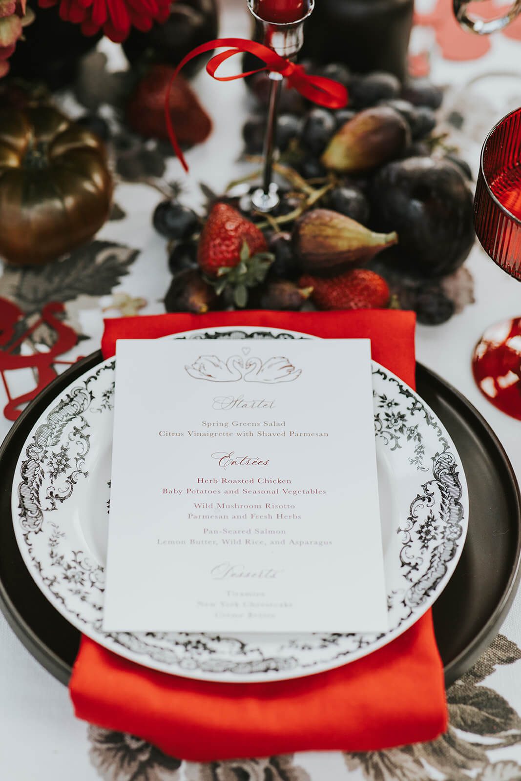 Wedding menu card idea with custom swan illustration
