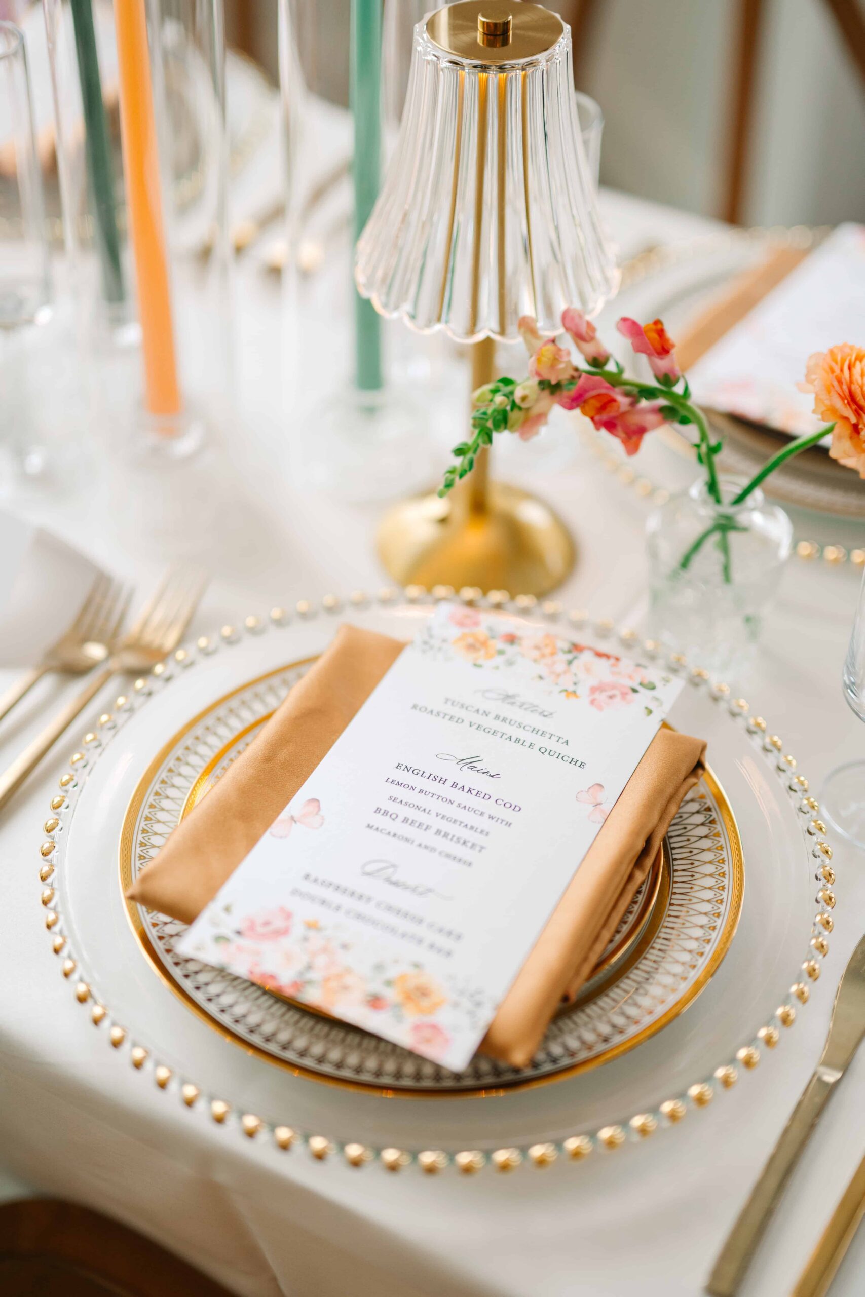 Wedding menu card with floral watercolor artwork