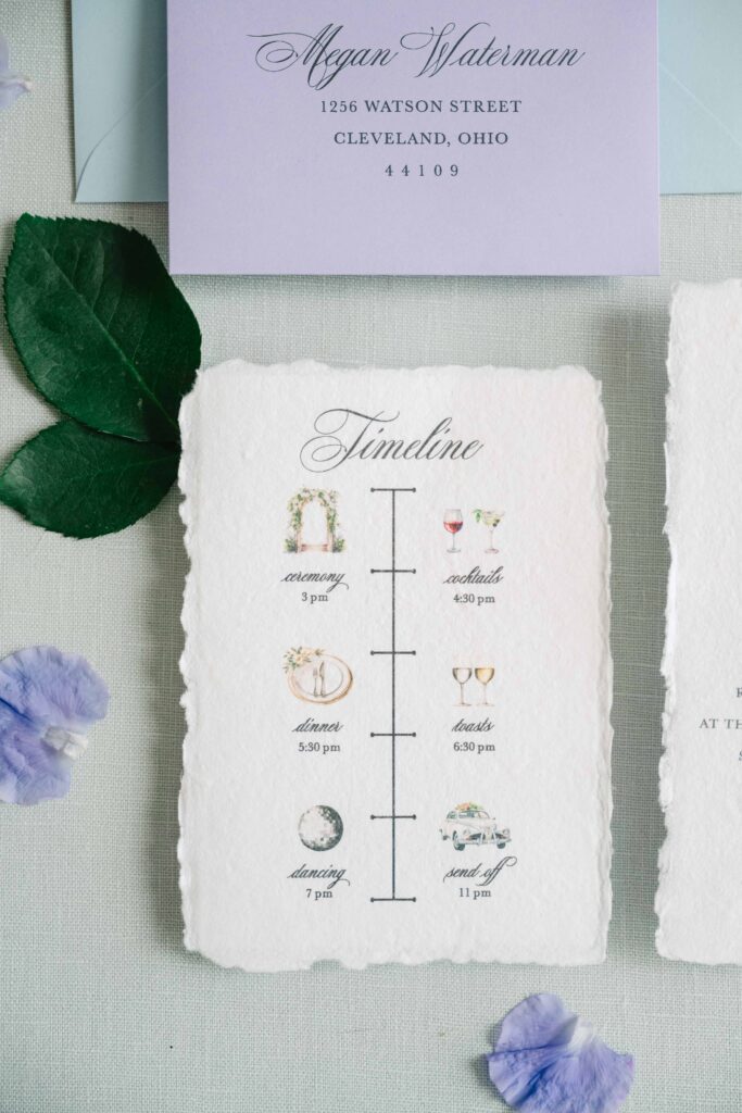 Handmade paper wedding invitation timeline card